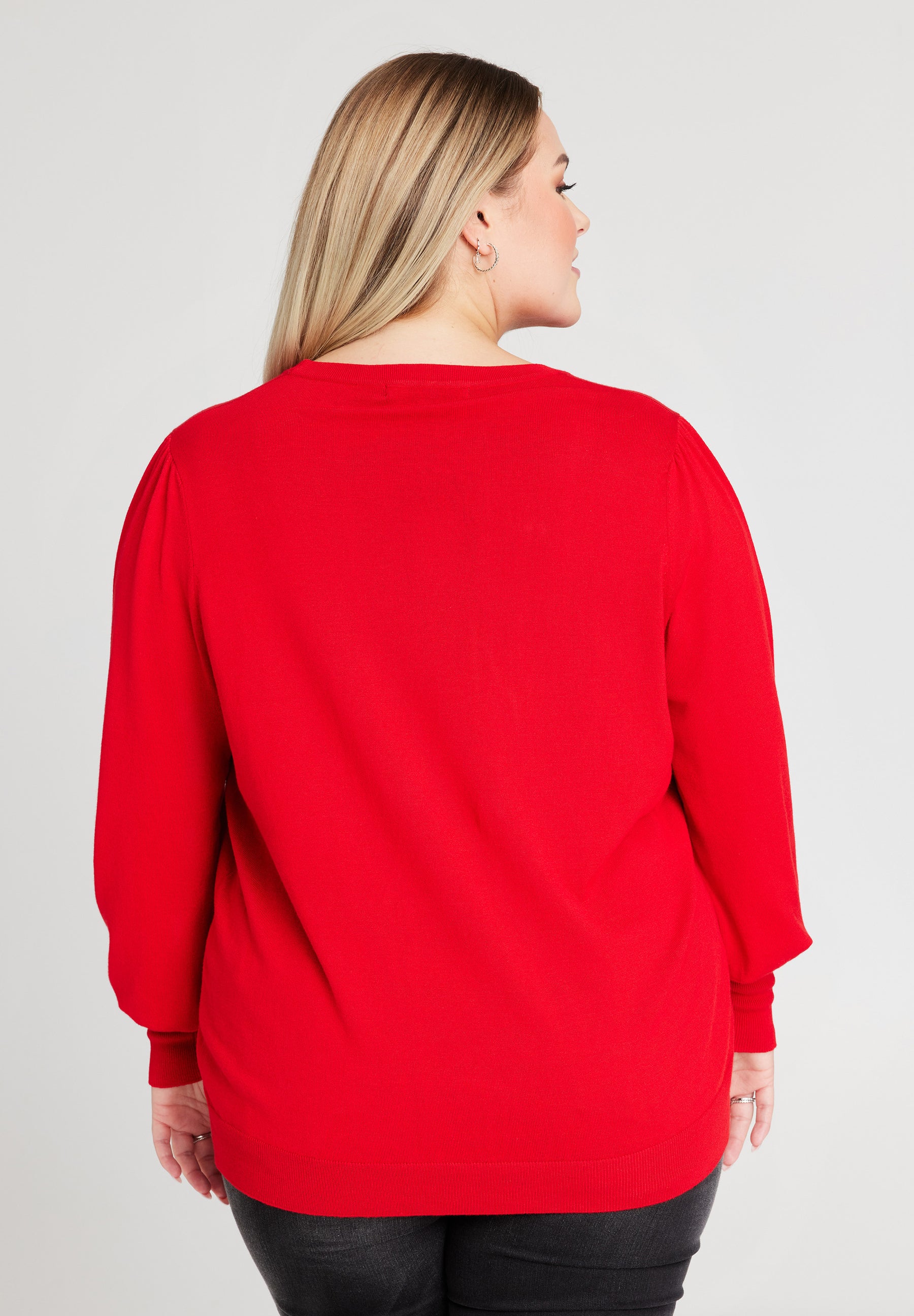 NO. 1 BY OX Finstrikket bluse med ballonærmer Bluser Rød