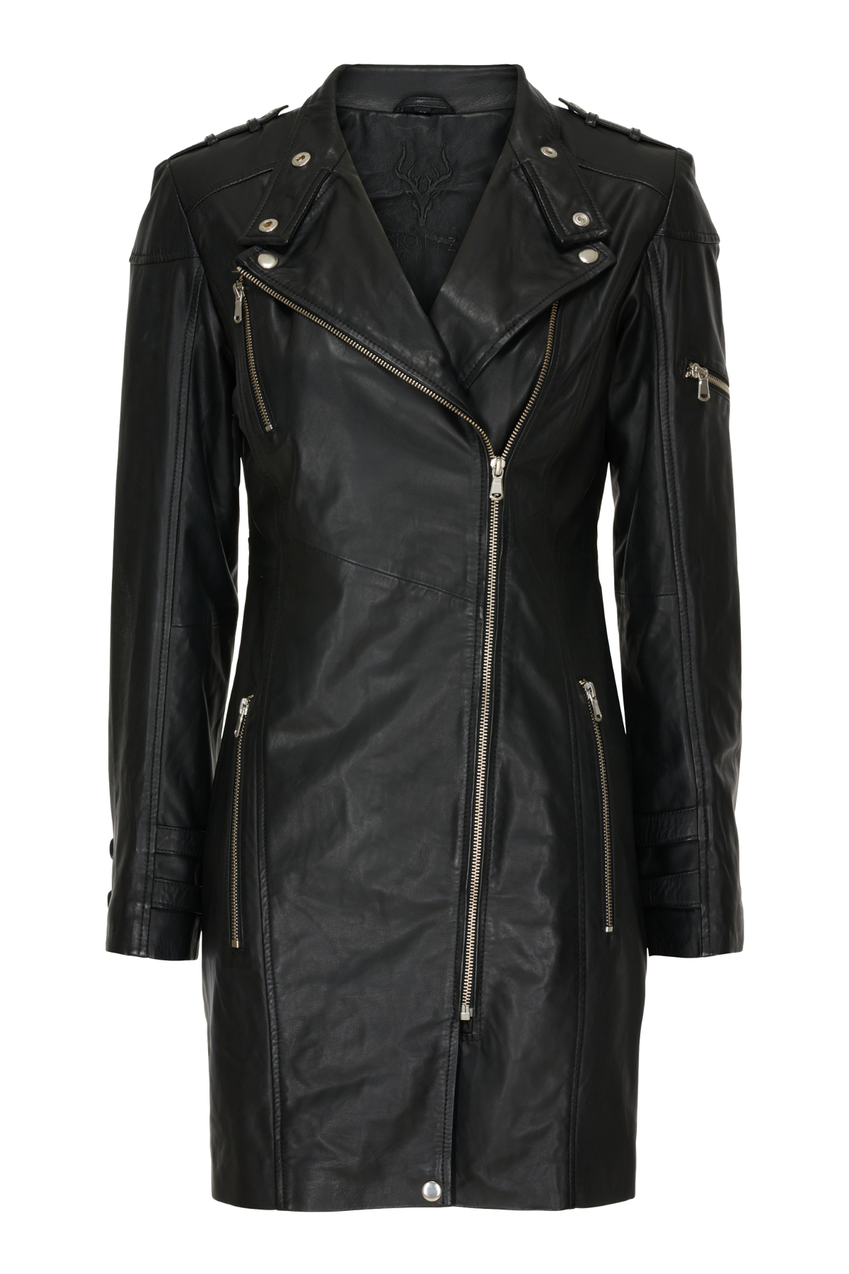 NOTYZ Lang biker læderjakke Jakker Sort