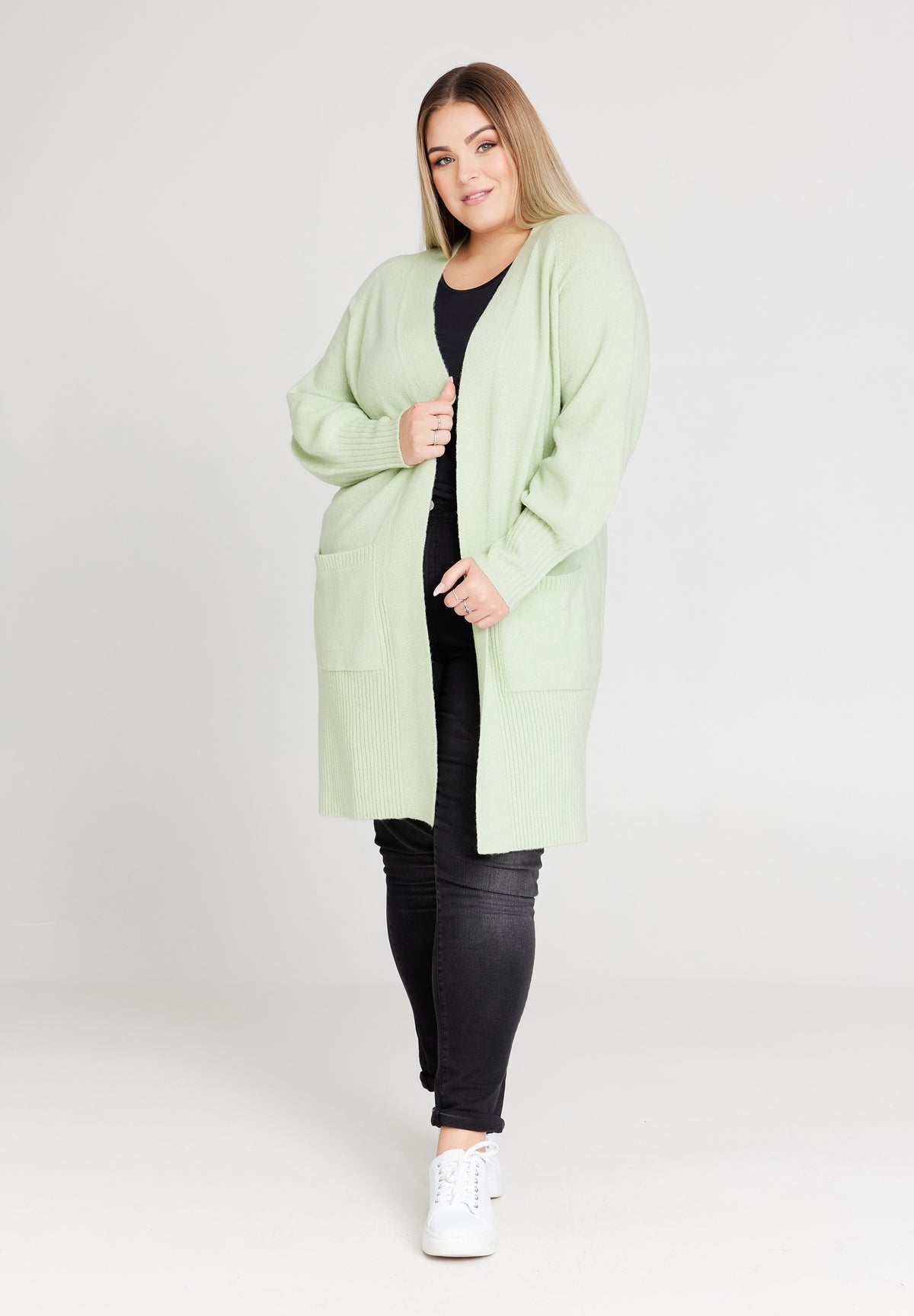 NO. 1 BY OX Lang cardigan med ballonærmer Cardigans Grøn