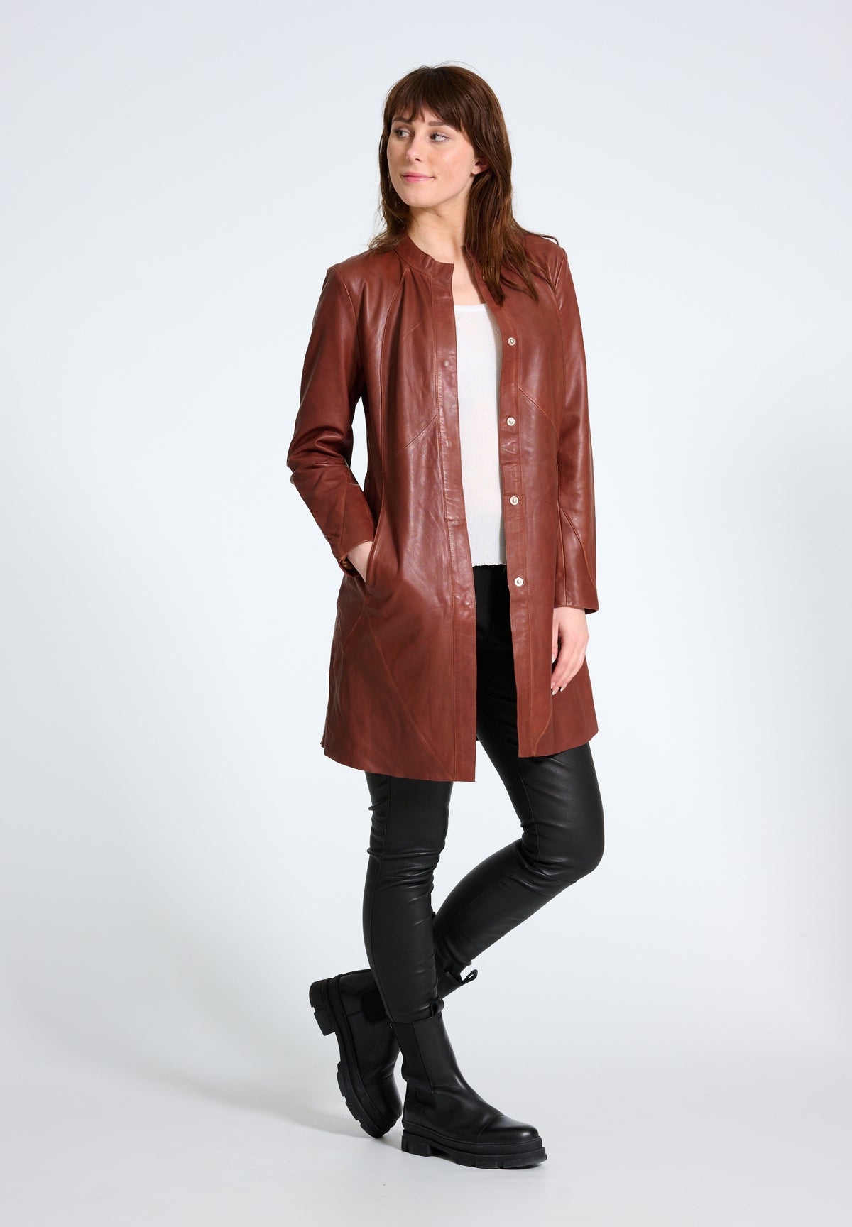 BTFCPH Lang læderjakke Jakker Brun