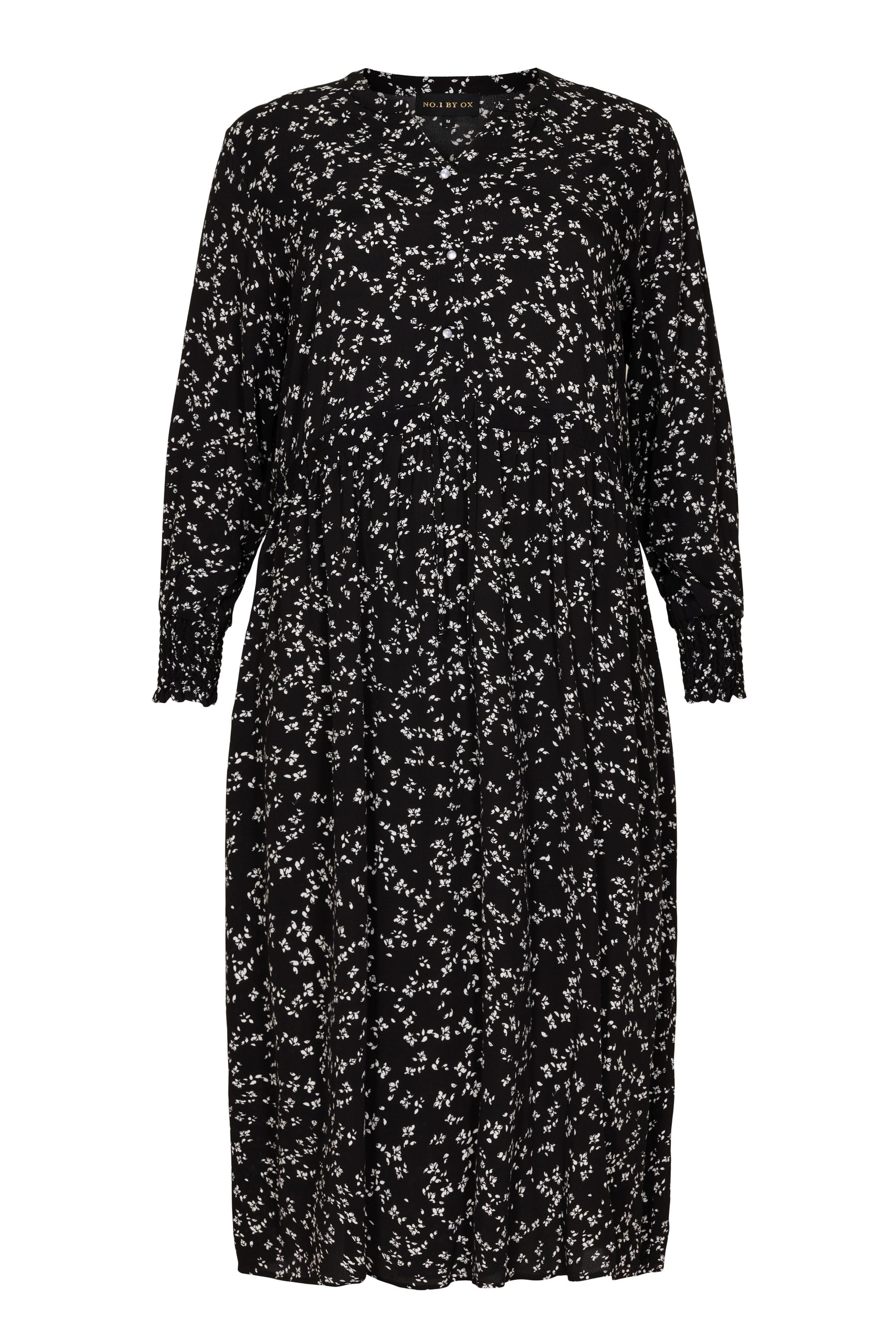 NO. 1 BY OX Midi kjole med hvide blomster Kjoler Sort