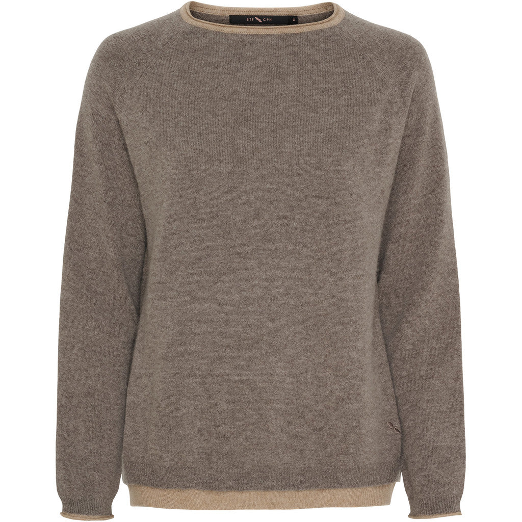 BTFCPH BTFASTRID Cashmere Pullover Pullovers Ash Brown Melange w. Lt. Camel Melange Contrast