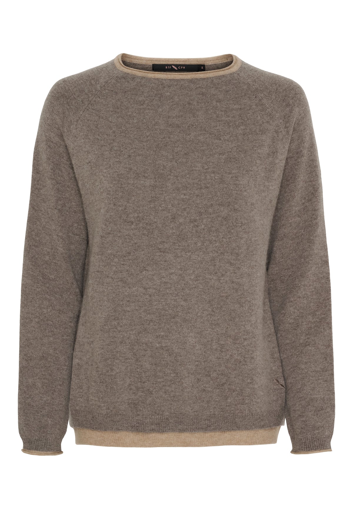 BTFCPH BTFASTRID Cashmere Pullover Pullovers Ash Brown Melange w. Lt. Camel Melange Contrast
