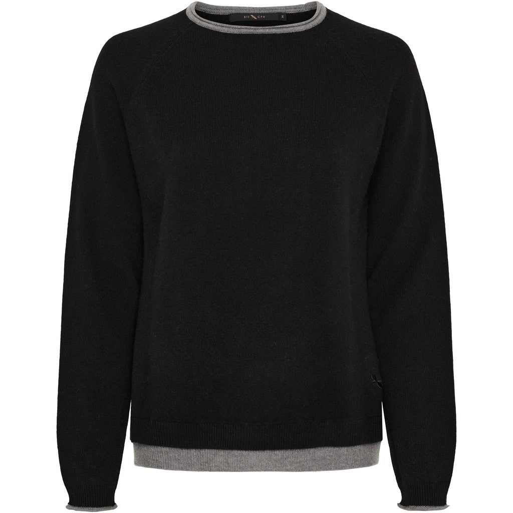 BTFCPH BTFASTRID Cashmere Pullover Pullovers Black w. Grey Melange Contrast