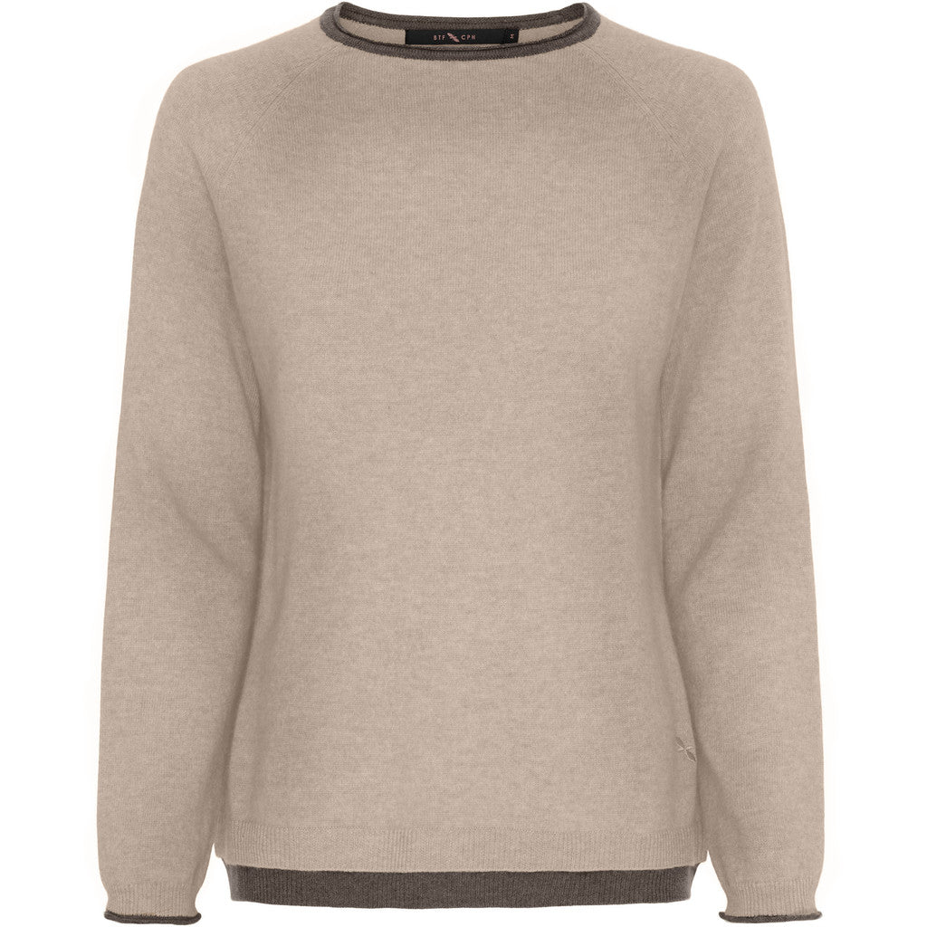 BTFCPH BTFASTRID Cashmere Pullover Pullovers Cream Melange w. Dark Brown Melange Contrast