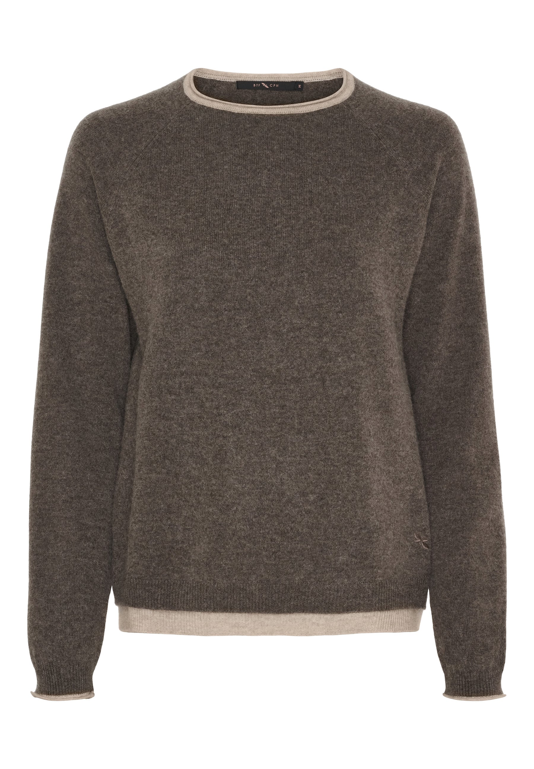 BTFCPH BTFASTRID Cashmere Pullover Pullovers Dark Brown Melange w. Cream Melange Contrast