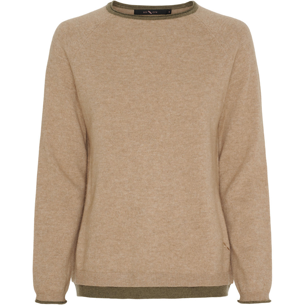 BTFCPH BTFASTRID Cashmere Pullover Pullovers Lt. Camel Melange w. Olive Brown Melange Contrast