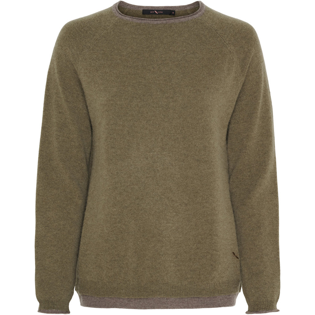 BTFCPH BTFASTRID Cashmere Pullover Pullovers Olive Brown Melange w. Ash Brown Melange Contrast