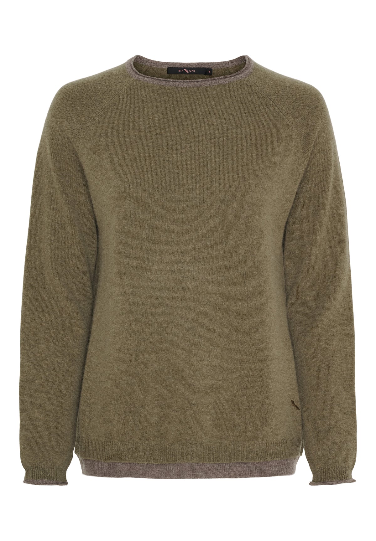 BTFCPH BTFASTRID Cashmere Pullover Pullovers Olive Brown Melange w. Ash Brown Melange Contrast