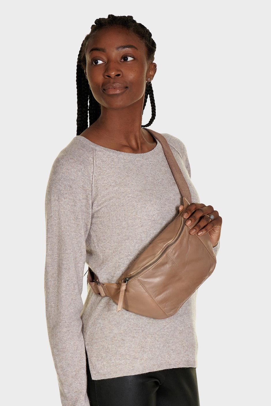 Orchid Bæltetaske i læder med canvas rem Tasker Beige