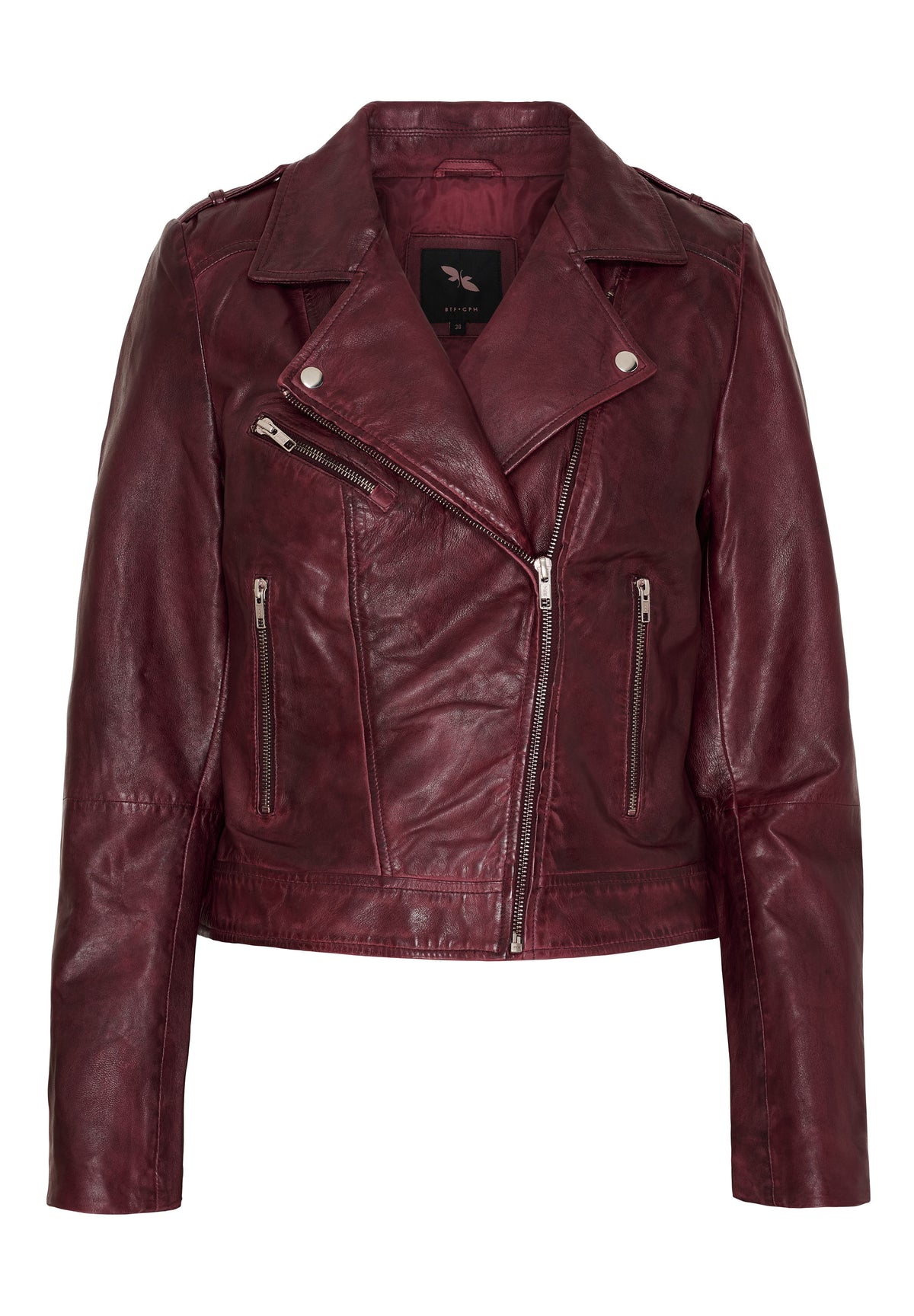 BTFCPH Bikerjakke i blødt læder Jakker Deep Red w. Silver acc.