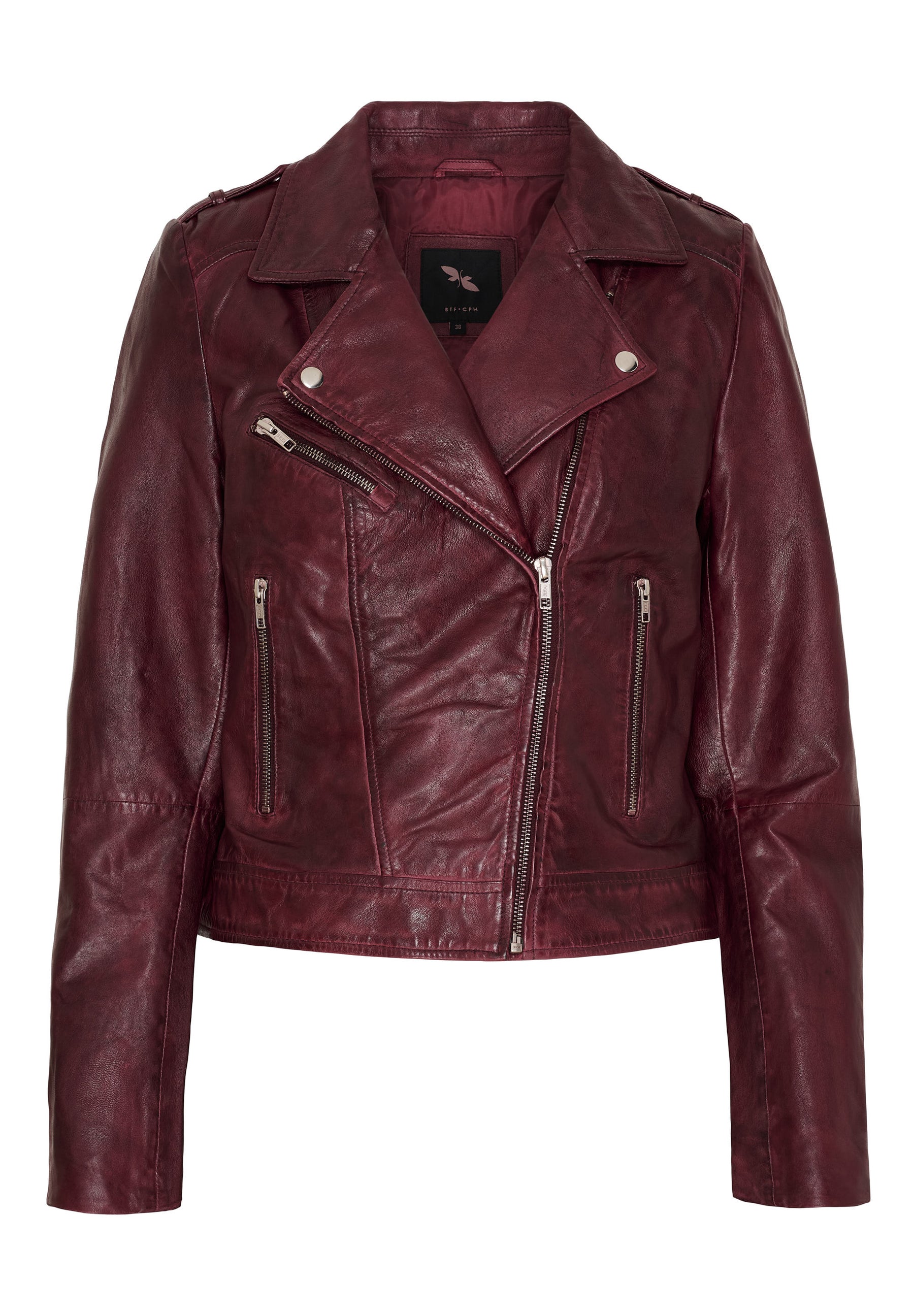 BTFCPH Bikerjakke i blødt læder Jakker Deep Red w. Silver acc.