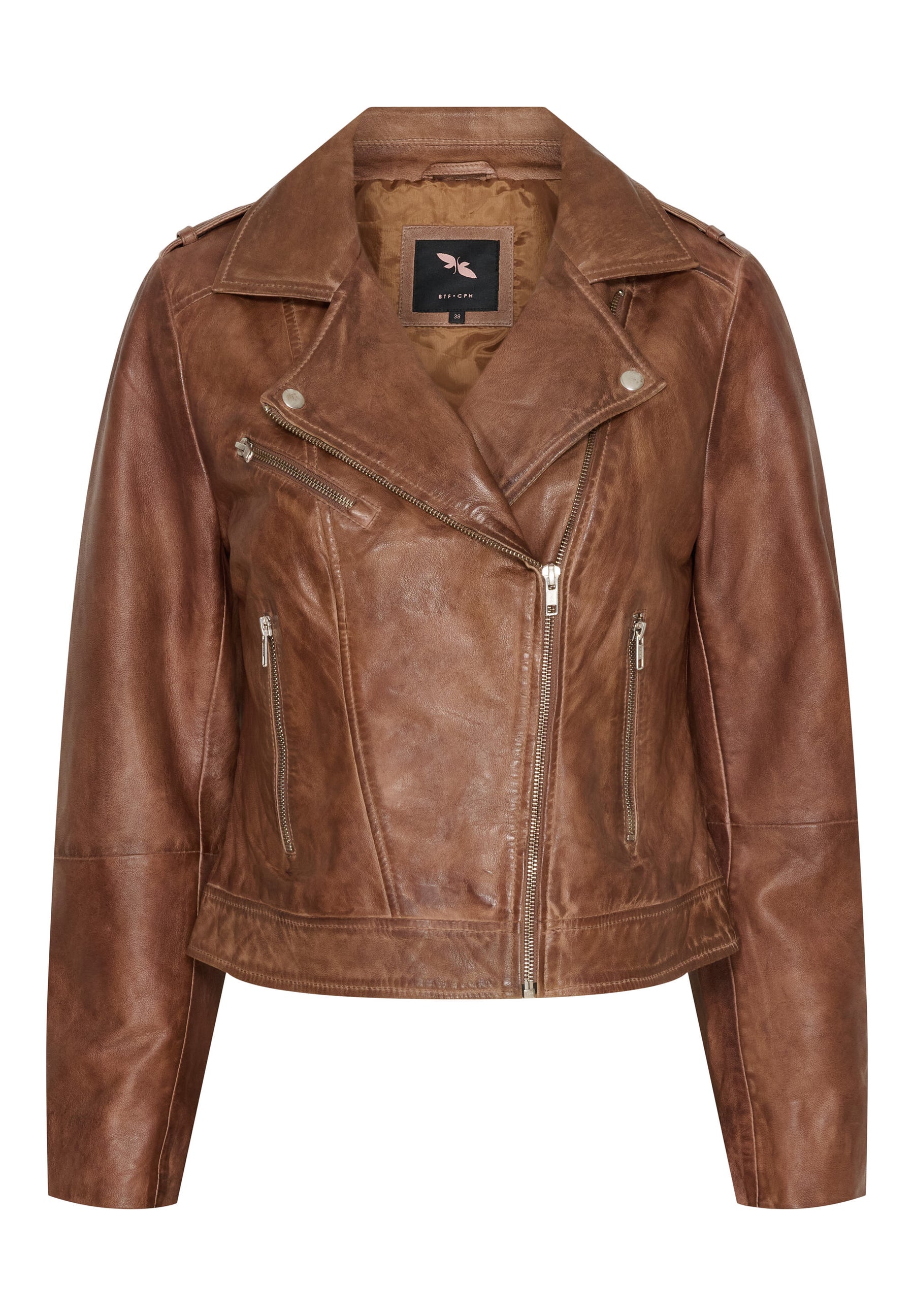 BTFCPH Bikerjakke i blødt læder Jakker Mocha w. Silver acc.