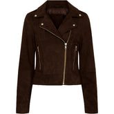 NOTYZ Bikerjakke i ruskind Jakker Dark Chocolate Brown w. Light Gold acc.