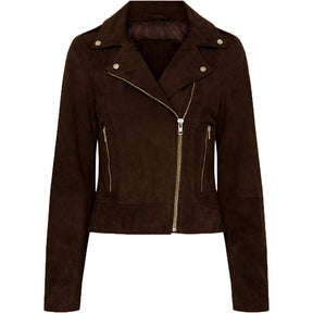 NOTYZ Bikerjakke i ruskind Jakker Dark Chocolate Brown w. Light Gold acc.