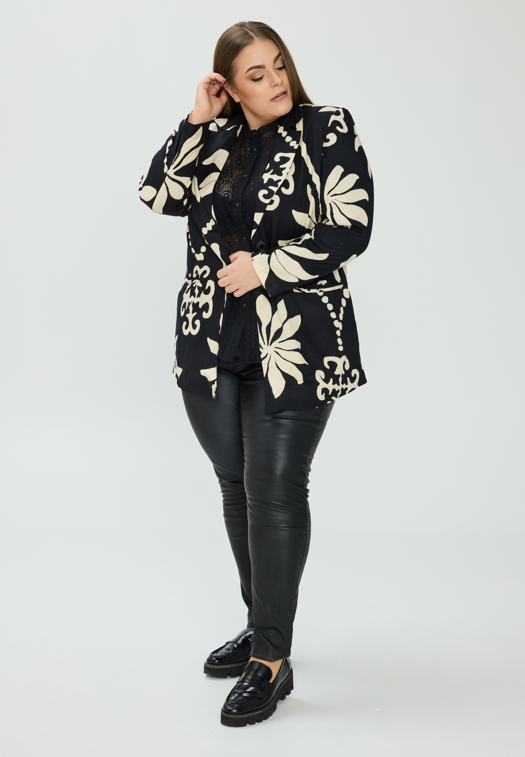 NO. 1 BY OX Blazer Blazers Black/White leaf print