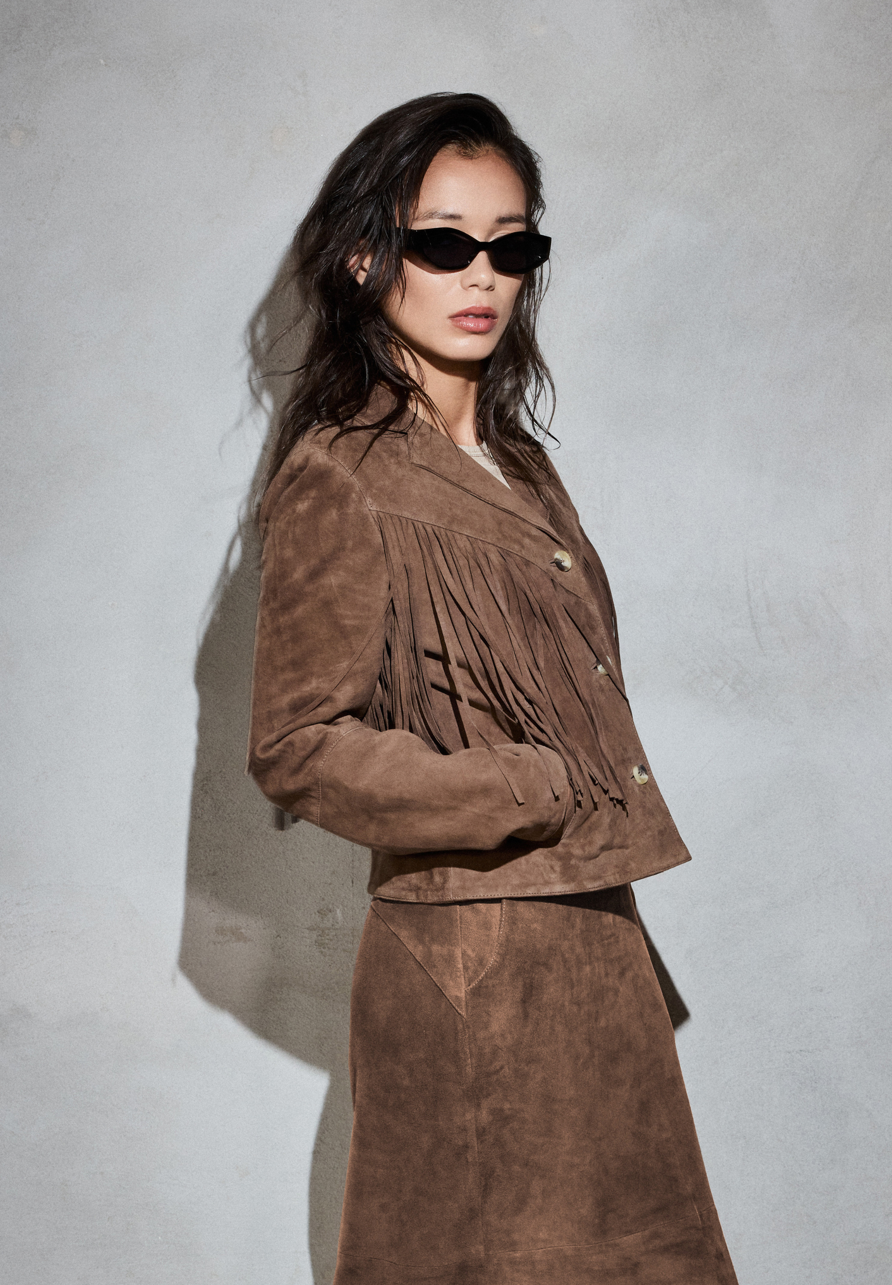 NOTYZ Blazer i ruskind med frynser Blazers Hazelnut