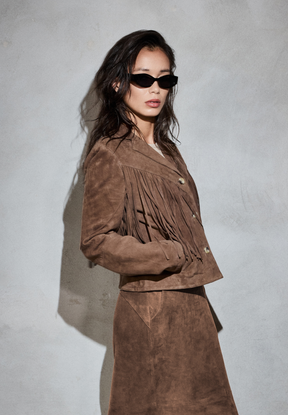 NOTYZ Blazer i ruskind med frynser Blazers Hazelnut