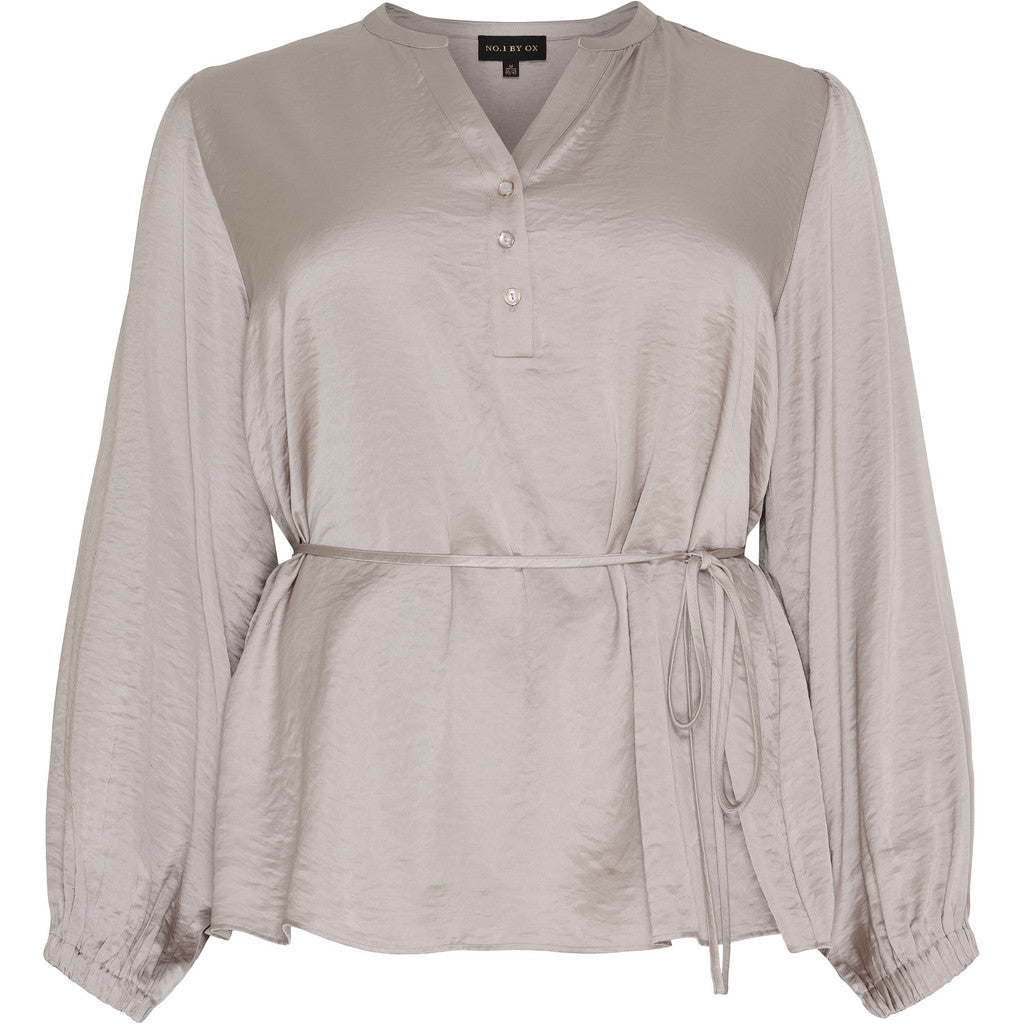 NO. 1 BY OX Blouse A shape LS elastic in cuffs Bluser Brown Rice