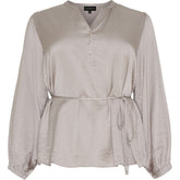 NO. 1 BY OX Blouse A shape LS elastic in cuffs Bluser Brown Rice