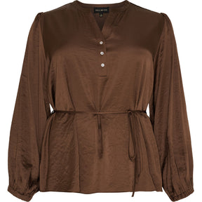NO. 1 BY OX Blouse A shape LS elastic in cuffs Bluser Brown Stone