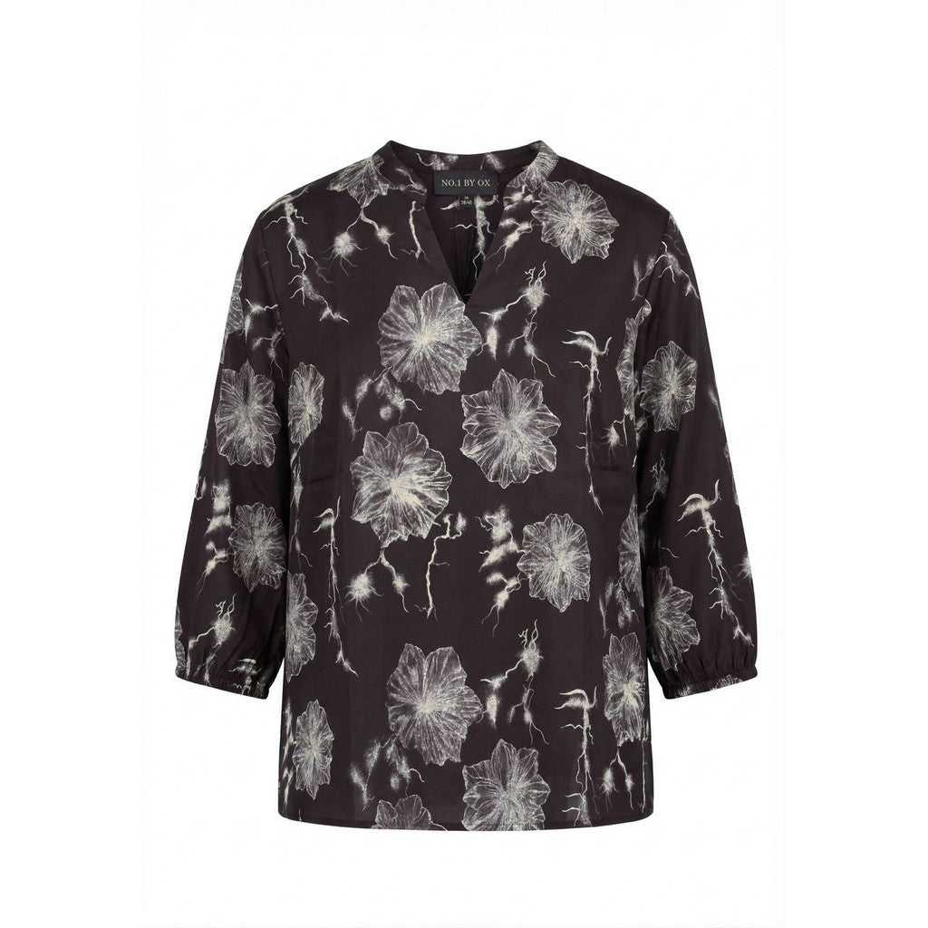NO. 1 BY OX Blouse V neck and 1/2 sleeves Bluser Brun