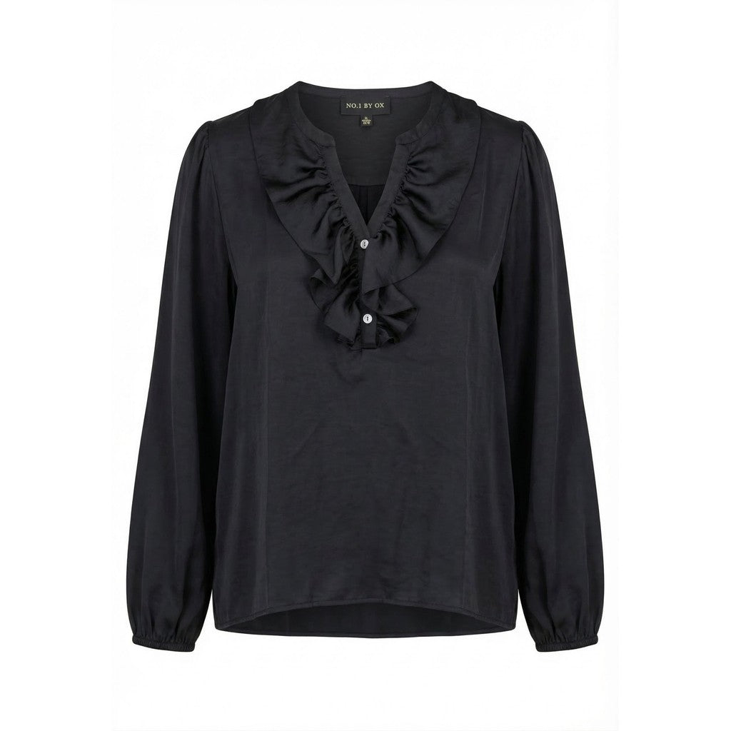 NO. 1 BY OX Blouse V neck w flair Bluser Sort