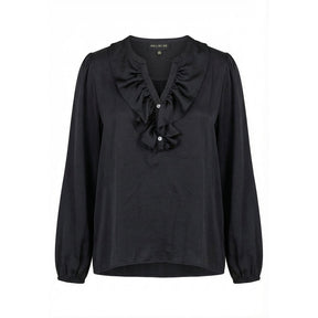 NO. 1 BY OX Blouse V neck w flair Bluser Sort