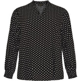 NO. 1 BY OX Blouse V neck w flair in neckline Bluser Black w White Dots