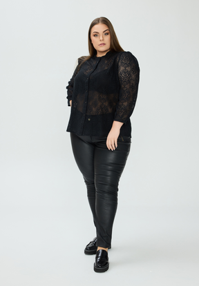 NO. 1 BY OX Blouse w 3/4 puff sleeves Bluser Sort
