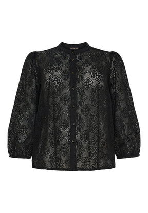 NO. 1 BY OX Blouse w 3/4 puff sleeves Bluser Sort