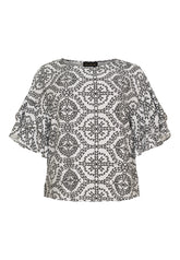 NO. 1 BY OX Bluse med korte ærmer Bluser White w Black Circle Print