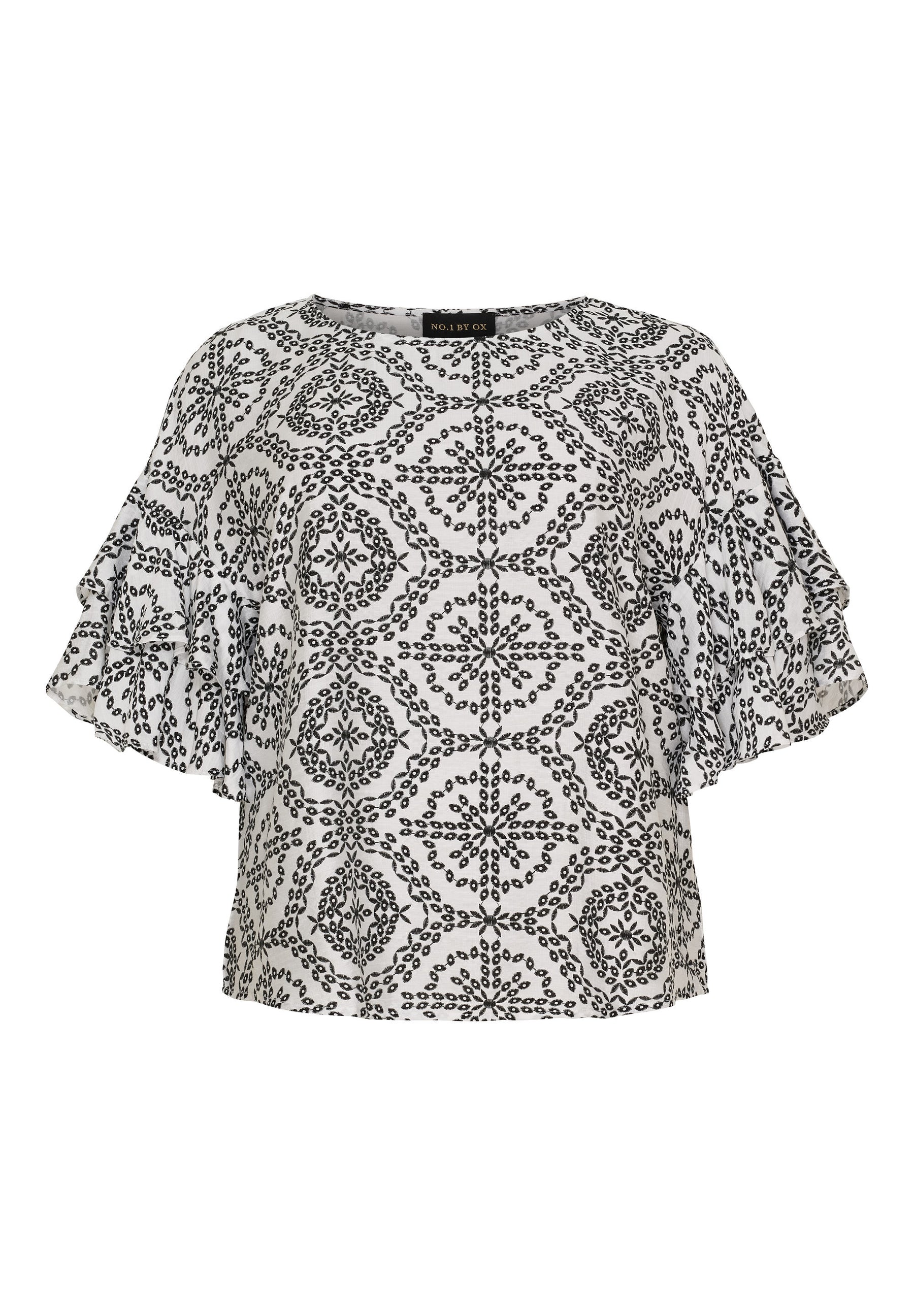 NO. 1 BY OX Bluse med korte ærmer Bluser White w Black Circle Print