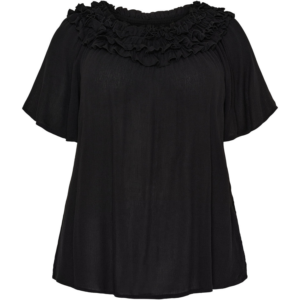 NO. 1 BY OX Blouse w double ruffle edge and SS sleeves Bluser Sort