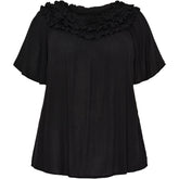 NO. 1 BY OX Blouse w double ruffle edge and SS sleeves Bluser Sort