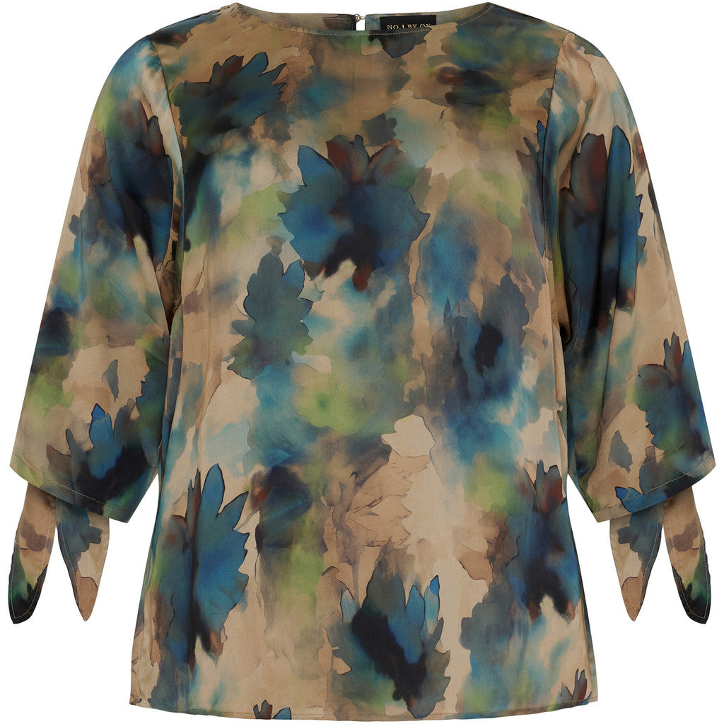 NO. 1 BY OX Bluse med 3/4 ærmer Bluser Sand with Blue and Green watercolor flowers