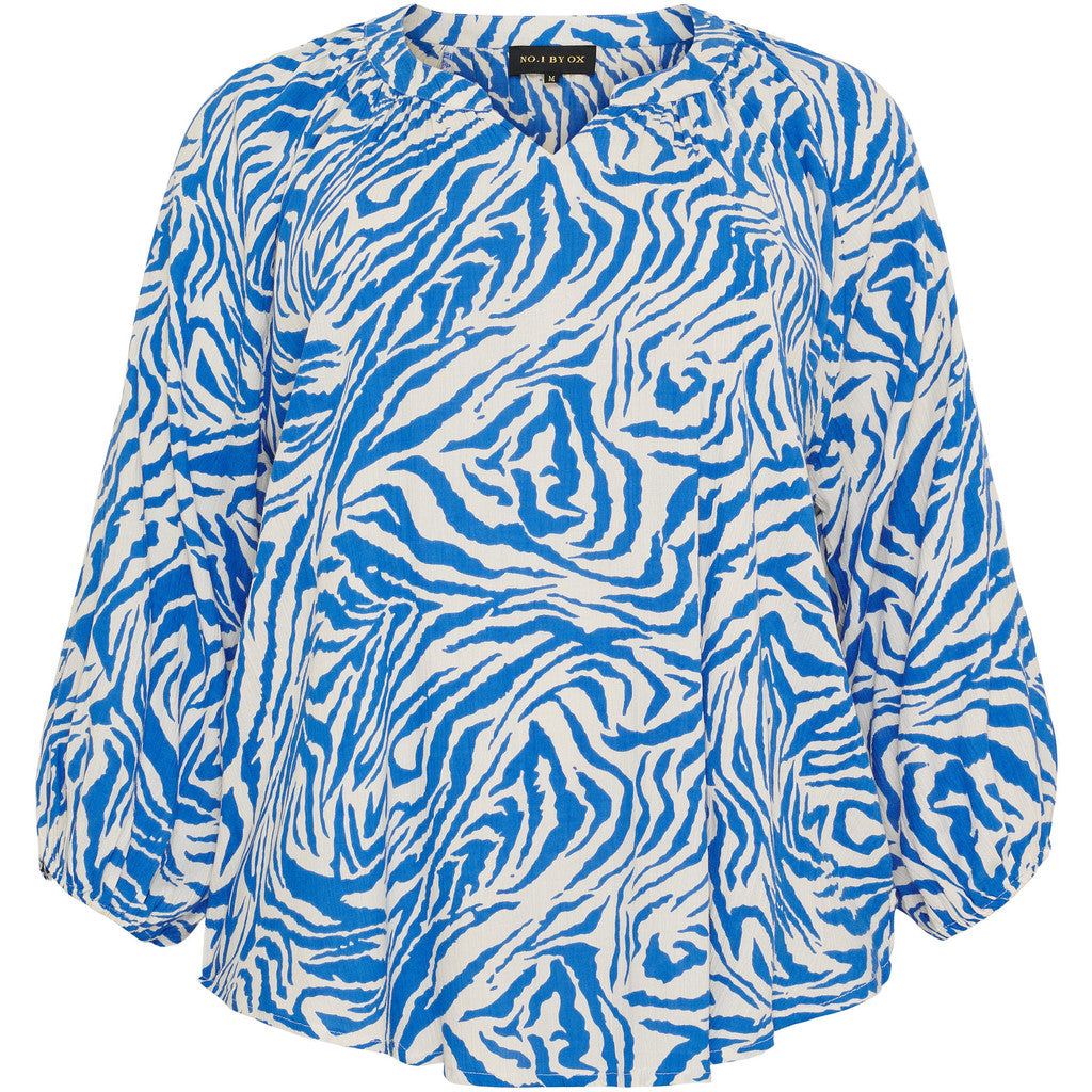 NO. 1 BY OX Bluse med 3/4 ærmer Bluser Cream w deep blue animal print