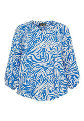 NO. 1 BY OX Bluse med 3/4 ærmer Bluser Cream w deep blue animal print