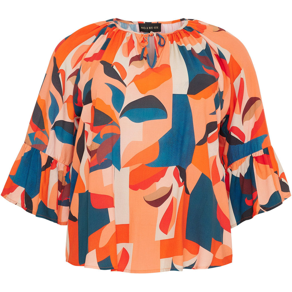 NO. 1 BY OX Bluse med 3/4 ærmer Bluser Graphic orange and blue pattern