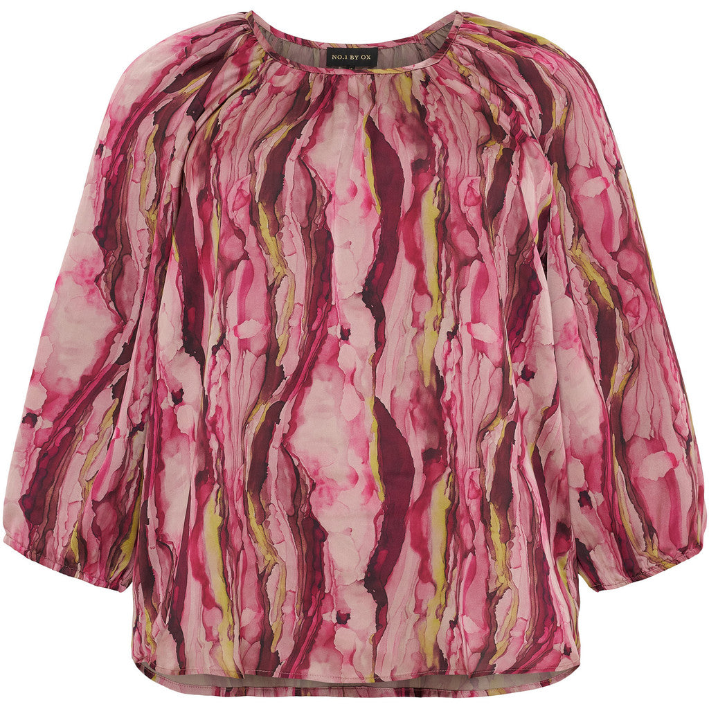 NO. 1 BY OX Bluse med 3/4 ærmer Bluser Pink watercolour print