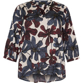 NO. 1 BY OX Bluse med 3/4 ærmer Bluser Cream White W big Blue, Decadent Chocolate Flowers
