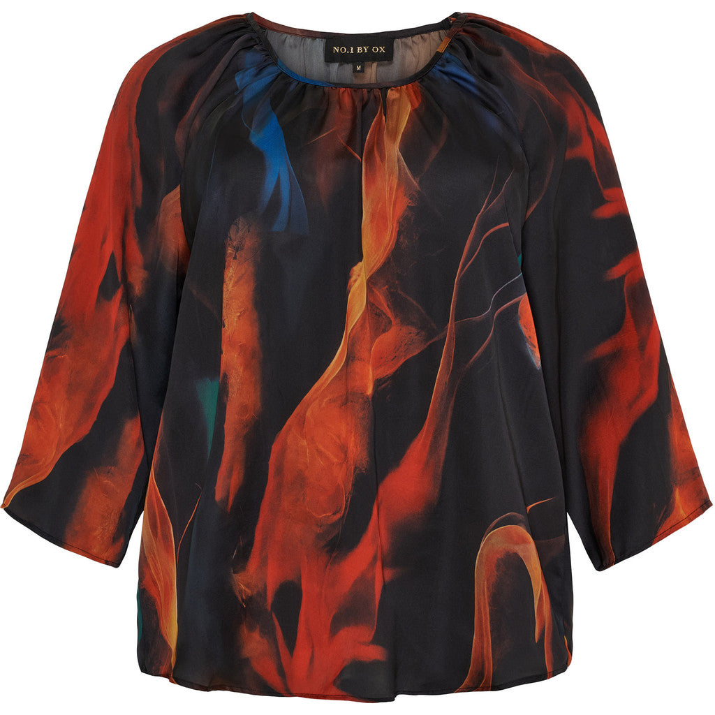 NO. 1 BY OX Bluse med 3/4 ærmer Bluser Flame coloured print
