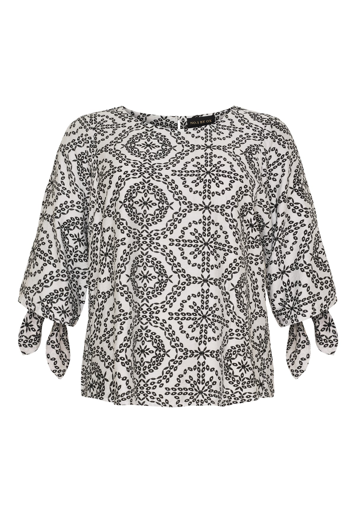 NO. 1 BY OX Bluse med bindebånd Bluser White w Black Circle Print