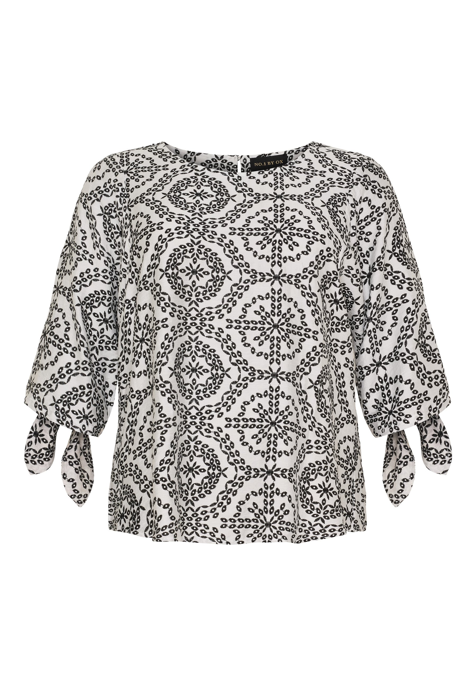NO. 1 BY OX Bluse med bindebånd Bluser White w Black Circle Print
