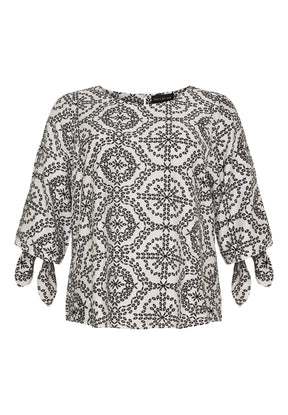 NO. 1 BY OX Bluse med bindebånd Bluser White w Black Circle Print