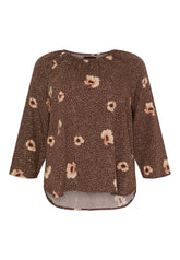 NO. 1 BY OX Bluse med blomster Bluser Mocca Brown w Nude Flowers