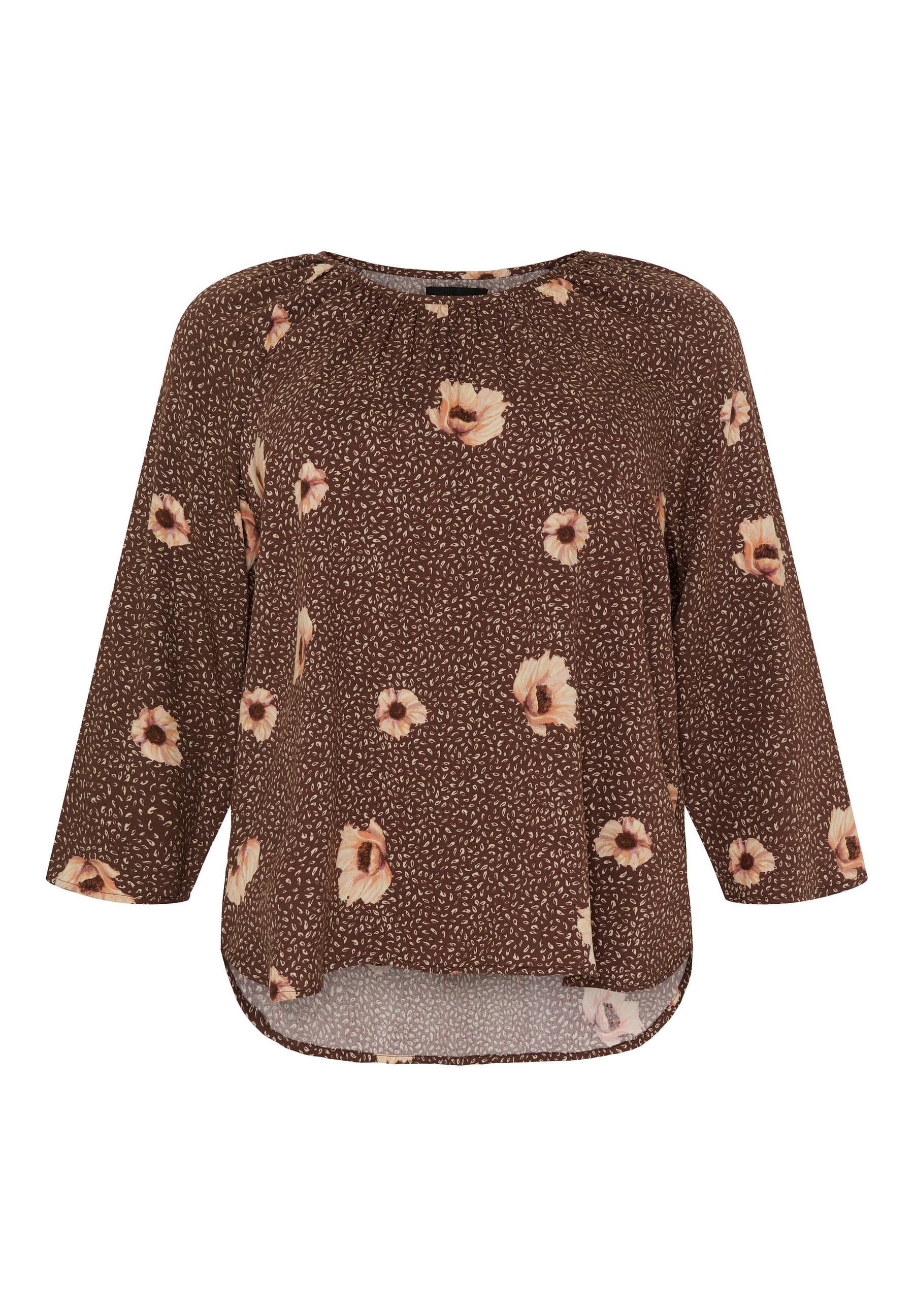 NO. 1 BY OX Bluse med blomster Bluser Mocca Brown w Nude Flowers