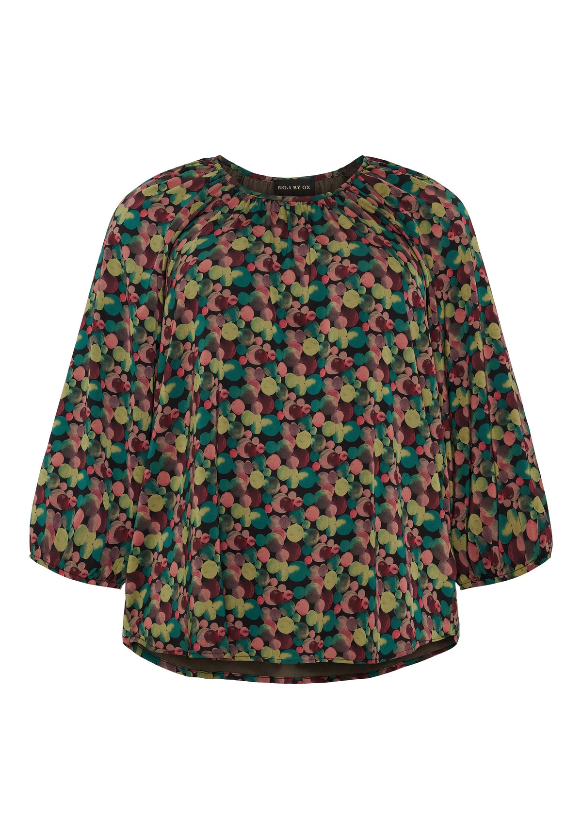 NO. 1 BY OX Bluse med blomsterprint og 3/4 ærmer Bluser Black w multicoloured bubbles