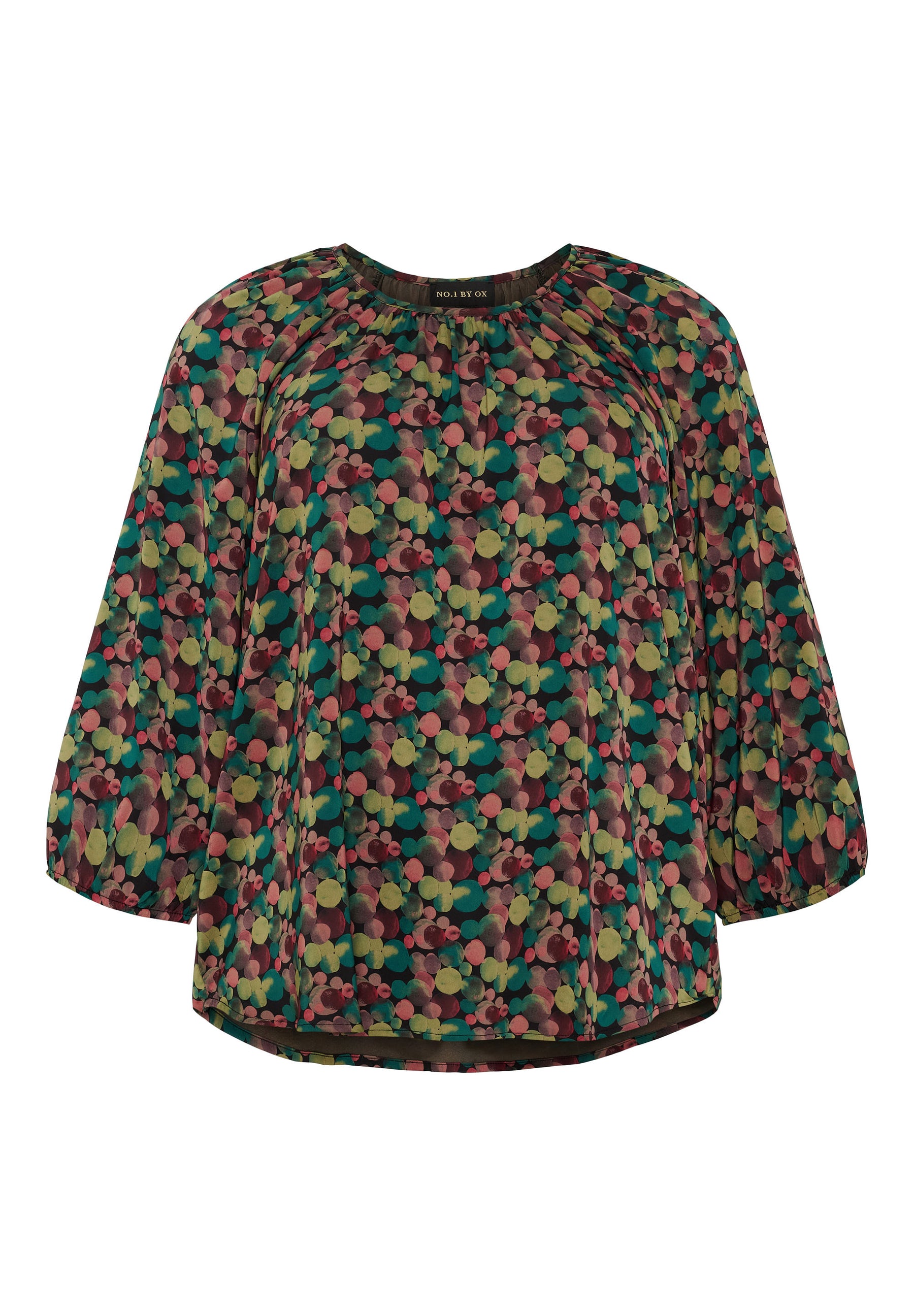 NO. 1 BY OX Bluse med blomsterprint og 3/4 ærmer Bluser Black w multicoloured bubbles