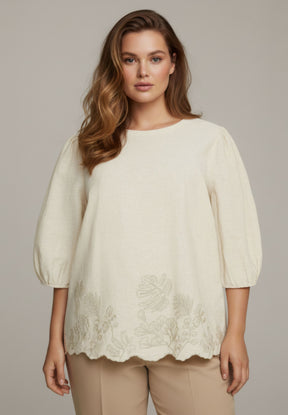 NO. 1 BY OX Bluse med broderi detaljer Bluser Beige